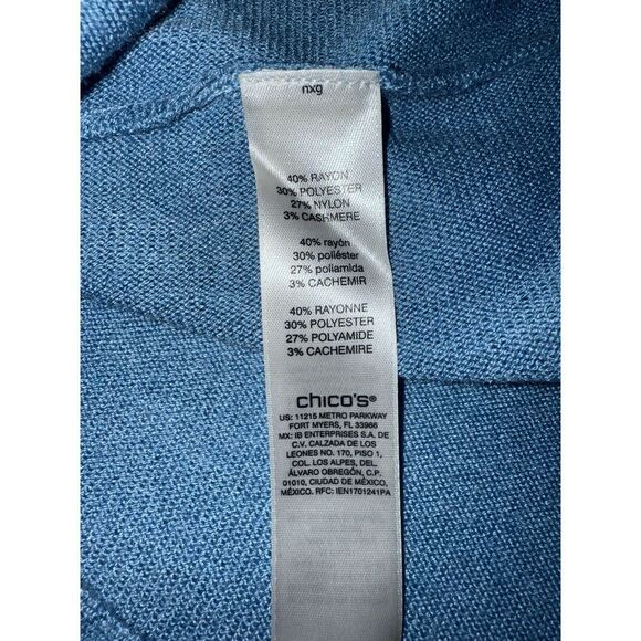 Chicos 2 Cashmere Blend Sweater Soft Cozy Boat Neck Dusty Blue Classic 12/14 Lg - Picture 12 of 13